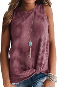img 4 attached to IWOLLENCE Twist Knot Waffle Knit Sleeveless Tunic Top For Women - Casual Blouse And Cute Tank