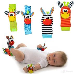 img 4 attached to 👶 asUwish 4Pcs Baby Soft Rattle and Socks Set - Cute Wrist Chew Toy, Foot Finder, and Wrist Rattle for Newborn Boy or Girl