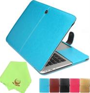 aqua blue pu leather folio sleeve case for apple macbook air 13-inch + microfiber cleaning cloth by ueswill - stylish and protective laptop bag carrying pouch cover logo