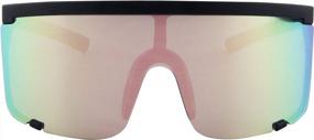 img 3 attached to Солнцезащитные очки большого размера в стиле ретро 80-х ShadyVEU Super Shield с зеркальными линзами — красочная оправа с плоским верхом
