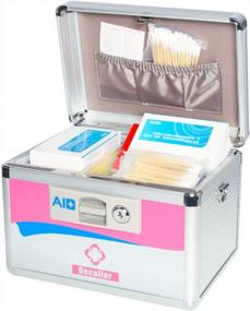 img 2 attached to Pink YLX002S Medical Box With Lock And Removable Tray, Decaller Medicine Case For 10 1/2" X 7 3/5" X 7 3/5", Handle & Shoulder Strap