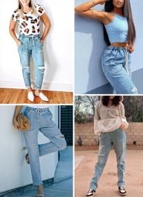 img 1 attached to Stay Comfy & Fashionable With GOSOPIN Women'S Distressed Denim Pants - Pull-On, Elastic Waist, Drawstring, And Ripped Design!