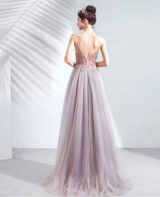 img 3 attached to Sequin And Beaded Tulle Bridal Wedding Dress With Side Split For Long Evening Events - Spaghetti V Neck Style