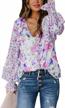 boho floral print drawstring top for women - v-neck, long sleeves, and loose fit blouse shirt for casual styling logo