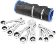 10-piece stubby ratchet wrench set with rolling pouch - sae 5/16" to 3/4" - chrome vanadium steel logo