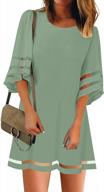 stylish and comfortable: lookbookstore women's mesh panel tunic dress with 3/4 bell sleeve design logo