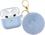 soft silicone airpods 3 case cover with fur ball keychain - shockproof protective cover for 2021 version charging case with visible front led - ideal for women and girls - light purple by ouluoqi логотип