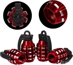 img 2 attached to 🚀 KINBOM 4pcs Aluminum Valve Stem Caps – Heavy-Duty, Hand Grenade Style Stem Covers for Airproof Seal on Cars, SUVs, Trucks, Motorcycles (Red)