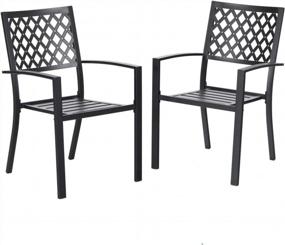 img 2 attached to Set Of 2 PHI VILLA 300Lbs Wrought Iron Bistro Chairs With Armrests For Outdoor Patio, Garden Or Backyard Use