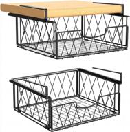 bextsrack under shelf basket, 2 pack sliding wire rack with plastic pad for hanging storage basket, under cabinet organizer for kitchen pantry desk bookshelf - black logo