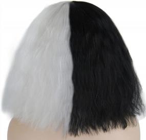 img 1 attached to Черно-белая парик Круэллы Де Виль для женщин - короткие густые волнистые кудры из синтетических волос с челкой - идеально подходит для вечеринки, косплея, костюма и Хэллоуина - ELIM Z079WB