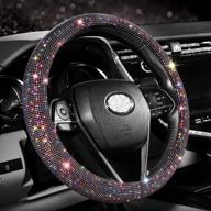 💎 diamond steering wheel cover: bling crystal rhinestones, 14 1/2-14 3/4 inch car wheel protector for men & women, red rhinestones - anti-slip, cofit logo
