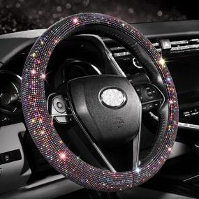 img 4 attached to 💎 Diamond Steering Wheel Cover: Bling Crystal Rhinestones, 14 1/2-14 3/4 Inch Car Wheel Protector for Men & Women, Red Rhinestones - Anti-Slip, COFIT