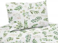 boho botanical woodland twin sheet set: sweet jojo designs floral leaf - green/white - 3 piece - tropical watercolor garden logo