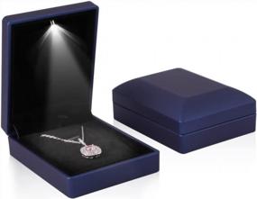 img 4 attached to 2шт светодиодный кулон шкатулка для украшений с подсветкой для ожерелья дисплей для предложения, помолвки, свадебный подарок-темно-синий
