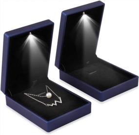 img 3 attached to 2Pcs LED Pendant Jewelry Box Lighted Necklace Case Display For Proposal, Engagement, Wedding Gift - Deep Blue
