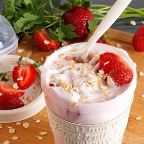 img 3 attached to 🥣 20 oz 4-Pack Clear Plastic Parfait Cups Set with Insert, Dome Lids, Spoon & Carrier Bag - Reusable Snack Container for Yogurt, Parfaits, Cereal, Oatmeal: 4 Color Options