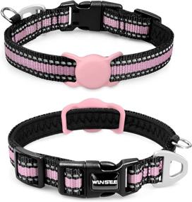 img 4 attached to 🐱 WINSEE Airtag Cat Collar: Reflective Nylon Collar with Silicone Case for Apple Airtags - Pet Airtag Holder for Cats and Small Dogs (XS: 8"-12" Neck, Pink)