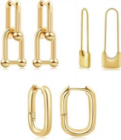 img 4 attached to 14K Gold Plated Y2K Style Chunky Earring Link Chain Set For Women And Girls