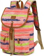 women's striped canvas drawstring backpack for travel by kemy logo