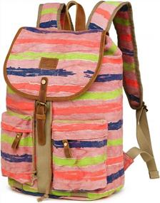 img 4 attached to Женский полосатый холщовый рюкзак на шнурке для путешествий от Kemy
