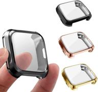 📱 3-pack screen protector and full cover case for fitbit versa: ultra slim, black, gold, rose gold logo