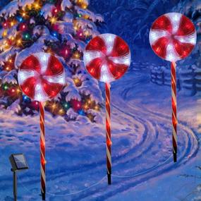 img 4 attached to Solar-Powered Christmas Pathway Lights For Outdoor Décor - Red And White Lollipop Design