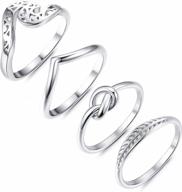 set of 4 stackable stainless steel rings for women - knot and wave design, simple and cute thumb ring collection in sizes 4-11 by lolias logo