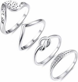 img 4 attached to Set Of 4 Stackable Stainless Steel Rings For Women - Knot And Wave Design, Simple And Cute Thumb Ring Collection In Sizes 4-11 By LOLIAS