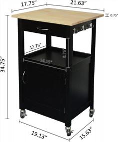 img 1 attached to Black Kitchen Island Cart With Solid Hardwood Top, Drawer, Cabinet, And Shelf On Wheels By EHemco