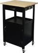 black kitchen island cart with solid hardwood top, drawer, cabinet, and shelf on wheels by ehemco logo