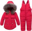 wesidom toddler winter outfit sets - children's hooded artificial fur down jacket and ski bib pants snowsuit for boys and girls logo