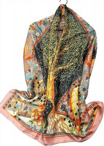 img 4 attached to Women'S Long Floral Satin Scarf - Luxurious Shanlin Silk Feel With Gift Box