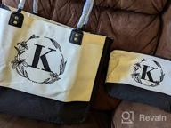 img 1 attached to Personalized Canvas Tote Bag With Monogram Embroidery And Leather Handle - Ideal Birthday Gift For Women By BeeGreen review by Eric Hanson
