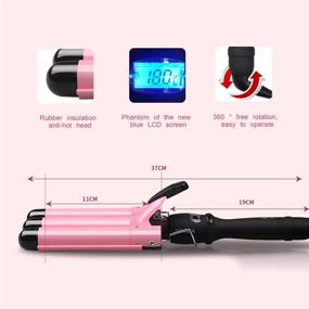 img 2 attached to Tourmaline Ceramic Triple Barrel Curling Iron With LCD Display - 1 Inch Hair Crimper For Stylish Waves And Curls, Dual Voltage Styling Tool (Light Pink)