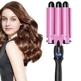 img 4 attached to Tourmaline Ceramic Triple Barrel Curling Iron With LCD Display - 1 Inch Hair Crimper For Stylish Waves And Curls, Dual Voltage Styling Tool (Light Pink)