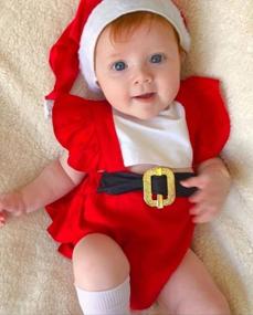 img 3 attached to 0-18M Newborn Baby Girl Christmas Outfit: Ruffle Fly Sleeve Romper + Belt Backless Bodysuit Jumpsuit W/ Headband Set