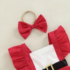 img 2 attached to 0-18M Newborn Baby Girl Christmas Outfit: Ruffle Fly Sleeve Romper + Belt Backless Bodysuit Jumpsuit W/ Headband Set