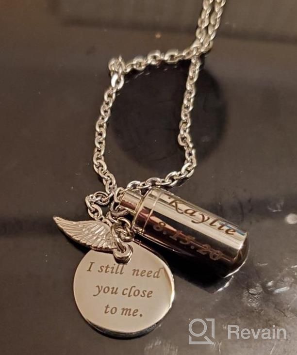 img 1 attached to Cylinder Memorial Necklace With Angel Wing Charm For Pet And Human Cremation Ashes – Keep Your Loved Ones Close With I Still Need You review by William Groupp