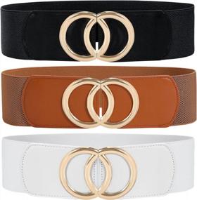 img 4 attached to Upgrade Your Style With Women'S 3-Pack Elastic Cinch Belts - Wide, Stretchy, And Retro Buckle Design
