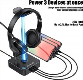 img 3 attached to RGB Headphone Stand With USB Charger COZOO Desktop Gaming Headset Holder Hanger - 3 USB Ports, 2 Outlets - Great For Gamers, DJs & Wireless Earphones Display And Game Accessories Gifts
