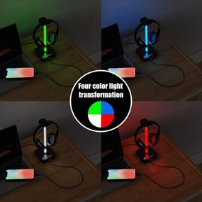 img 1 attached to RGB Headphone Stand With USB Charger COZOO Desktop Gaming Headset Holder Hanger - 3 USB Ports, 2 Outlets - Great For Gamers, DJs & Wireless Earphones Display And Game Accessories Gifts