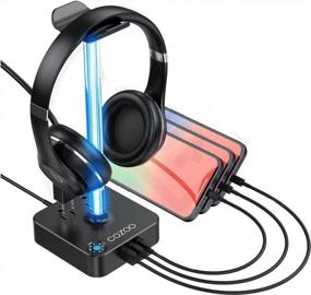 img 4 attached to RGB Headphone Stand With USB Charger COZOO Desktop Gaming Headset Holder Hanger - 3 USB Ports, 2 Outlets - Great For Gamers, DJs & Wireless Earphones Display And Game Accessories Gifts