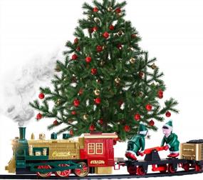img 4 attached to Christmas Train Set For Under The Tree With Lights, And Sounds - Holiday Train Around Christmas Tree W/Large Tracks Electric Train Set With 160 Inches Of Track And 2 Xmas Elves - Gold