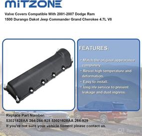 img 1 attached to MITZONE Left And Right Side Valve Covers With Gaskte And Bolts Compatible With 2001-2007 Dodge Ram 1500 Durango Dakot Jeep Commander Grand Cherokee 4