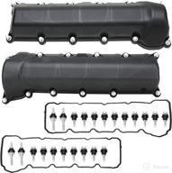 mitzone left and right side valve covers with gaskte and bolts compatible with 2001-2007 dodge ram 1500 durango dakot jeep commander grand cherokee 4 logo