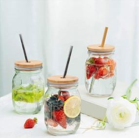 img 2 attached to Mason Jar Lids With Straw Hole, Bamboo Lids For Beer Can Glass, CNVOILA ECO Reusable Bamboo Mason Jar Lids For Regular Mouth Mason Jar With 2 Reusable Stainless Steel Straw