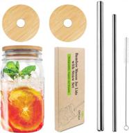 mason jar lids with straw hole, bamboo lids for beer can glass, cnvoila eco reusable bamboo mason jar lids for regular mouth mason jar with 2 reusable stainless steel straw logo
