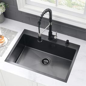 img 2 attached to VASOYO Black Stainless Steel Kitchen Sink - 25X22 Inch Topmount Drop In Sink With 16 Gauge Deep Single Bowl And Cutting Board Included