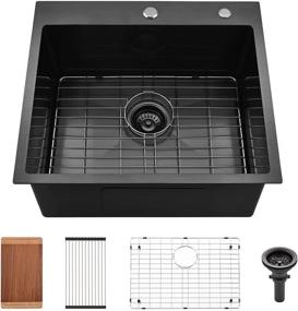 img 4 attached to VASOYO Black Stainless Steel Kitchen Sink - 25X22 Inch Topmount Drop In Sink With 16 Gauge Deep Single Bowl And Cutting Board Included